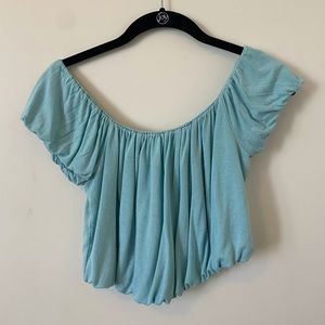 Teal off-the-shoulder crop top